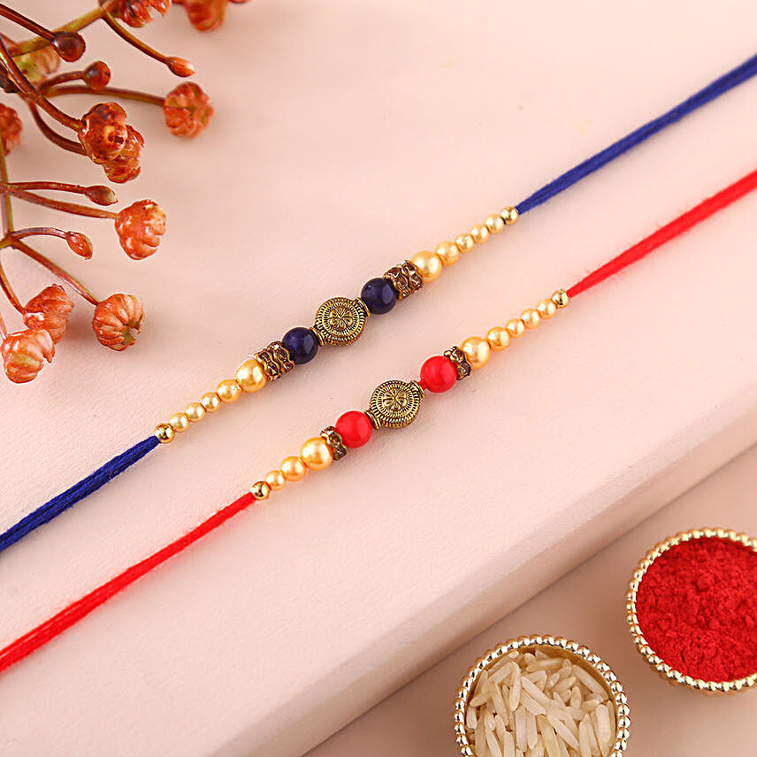 Sneh Ethnic Pearl Colourful Rakhis Set of 2:Rakhi Gifts for Brother