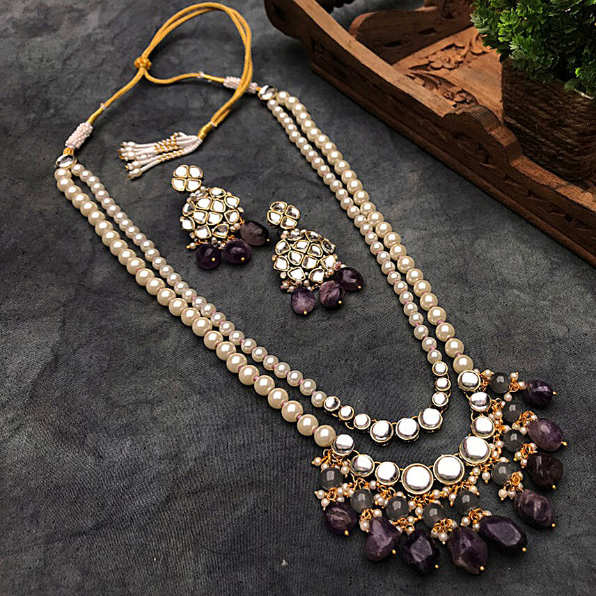 Amethyst Long Layered Necklace Set:Gifts to Adilabad