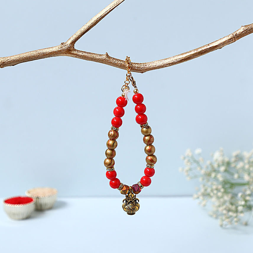 Sneh Gracious Wooden Beads Bracelet Rakhi:Send Bracelet Rakhi