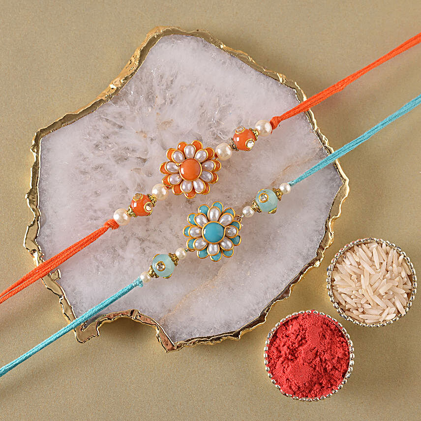 Sneh Premium Beads Floral Rakhis Set of 2:Send Set Of 2 Rakhi