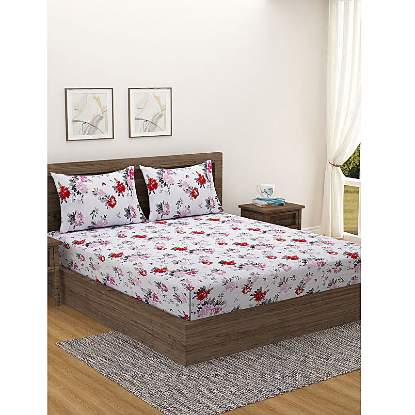 Swayam Floral Design Cotton Double Bedsheet and Pillow Covers:Home Furnishing Gifts