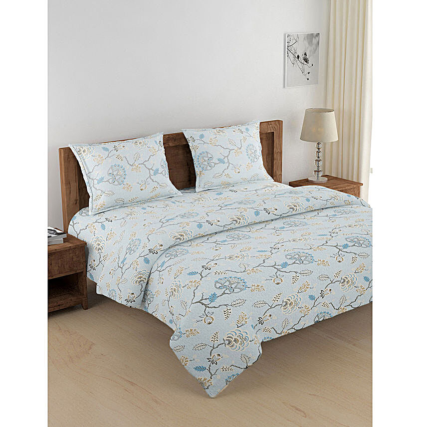Swayam Flower Print Pure Cotton Double Bedsheet and Pillow Covers