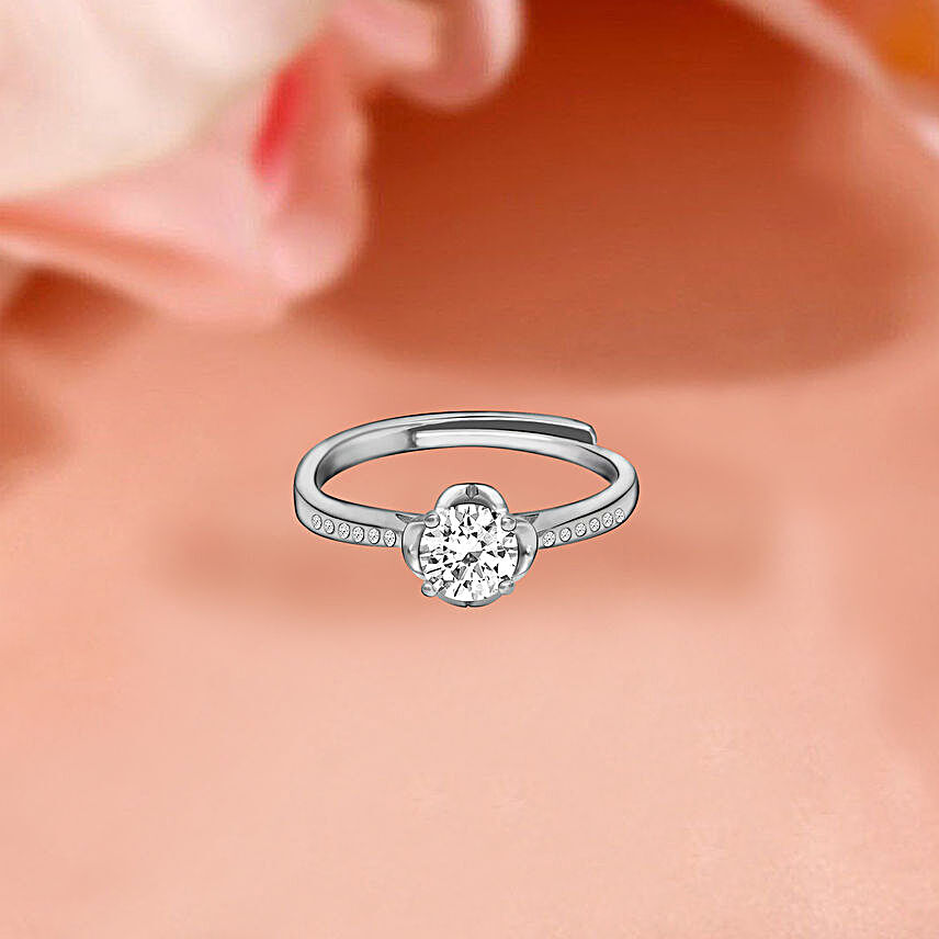 Giva Silver Zircon Shimmer Flower Ring:Buy Rings