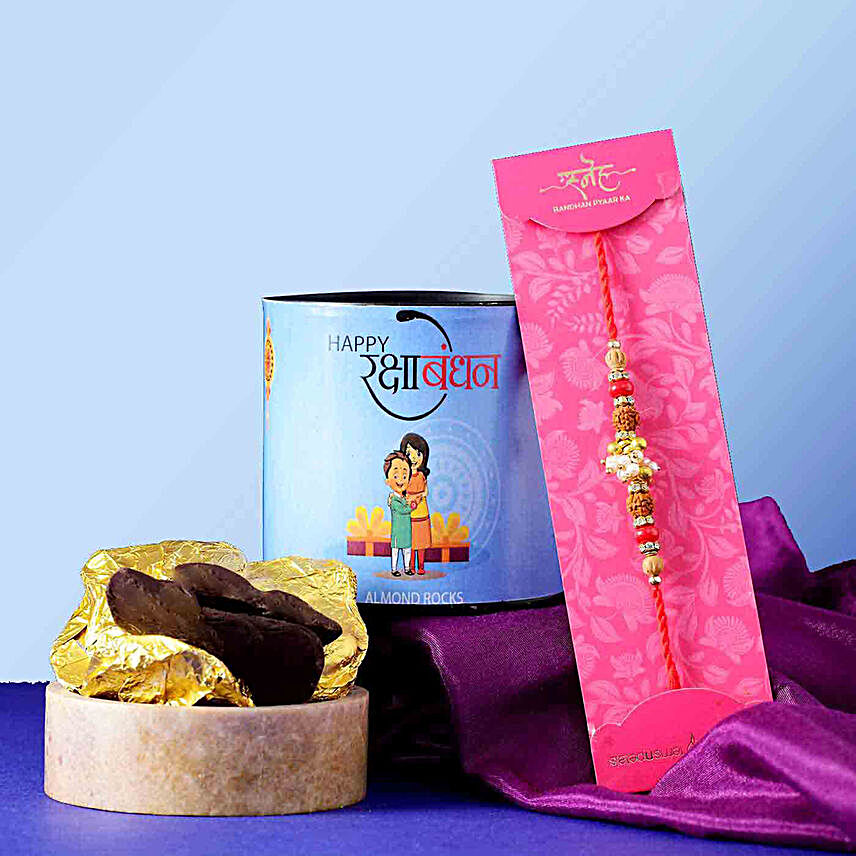 Sneh Rudraksha Beads Rakhi N Chocolate Almonds Rocks