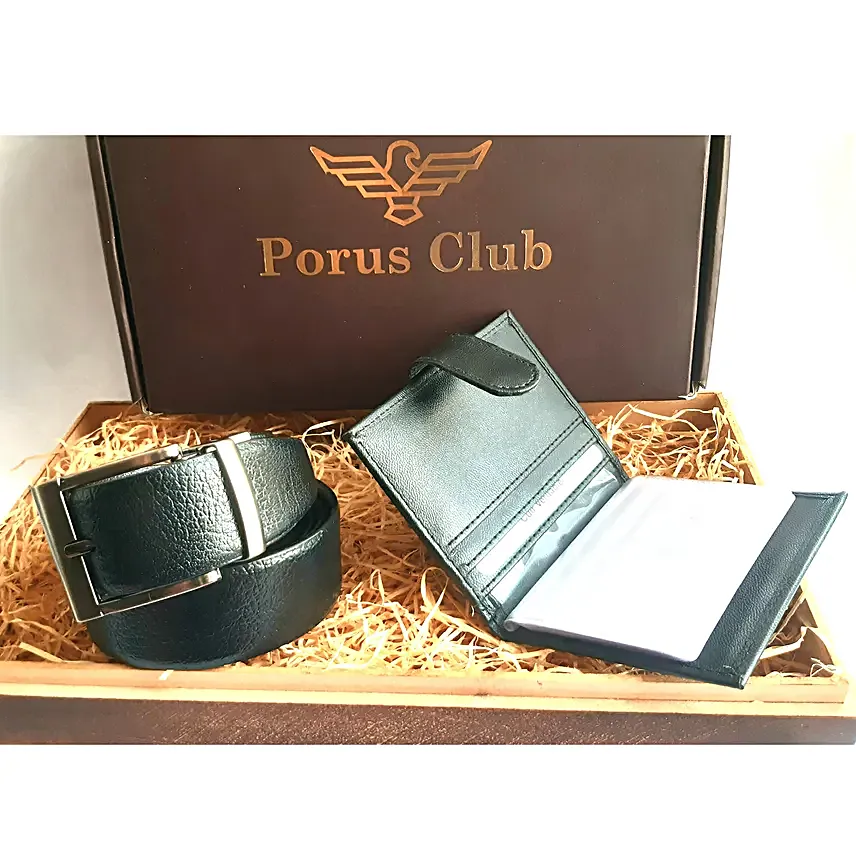 Porus Club Reversible Belt and Card Wallet Combo