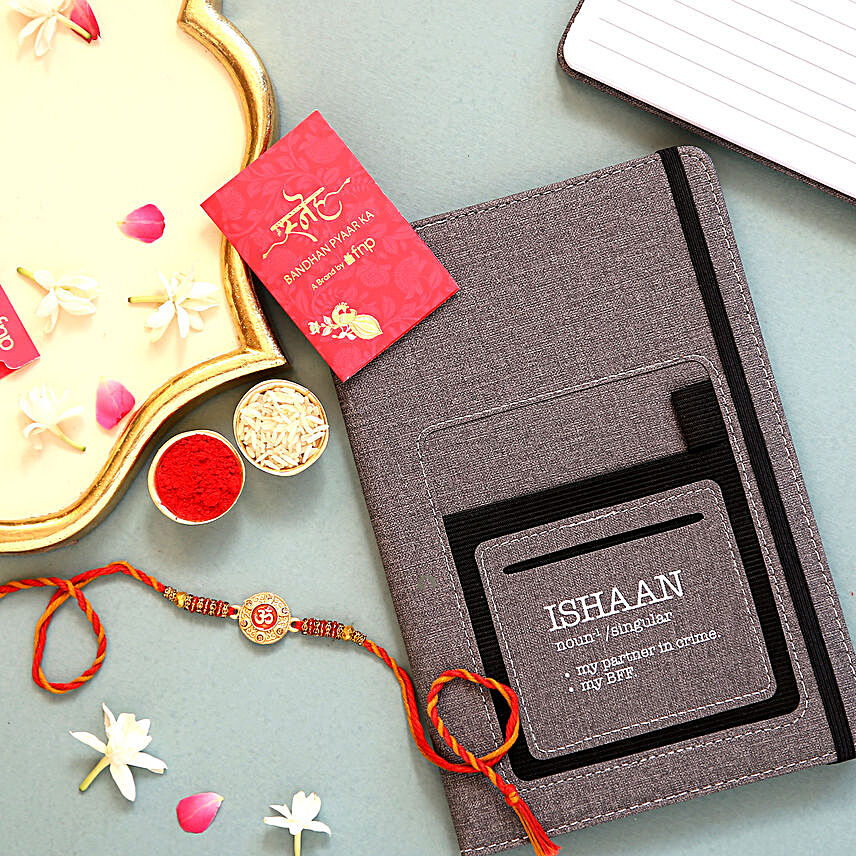 Sneh Meenakari Om Rakhi and Personalised Notebook:Rakhi With Other Gifts