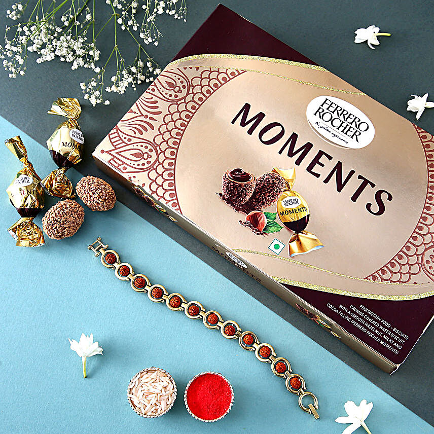 Sneh Metal Rudraksha Rakhi and Ferrero Rocher Moments:Rakhi Under 999