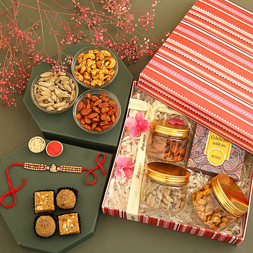 Sneh Ganesha Posh Rakhi Gourmet Food Box:Rakhi Gifts to Faridabad