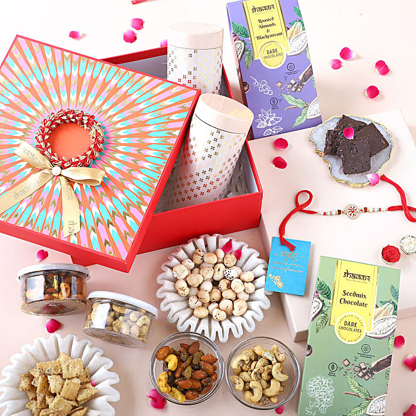Sneh Intricate Meenakari Rakhi Gourmet Food Box:Raksha Bandhan Gifts for Brother