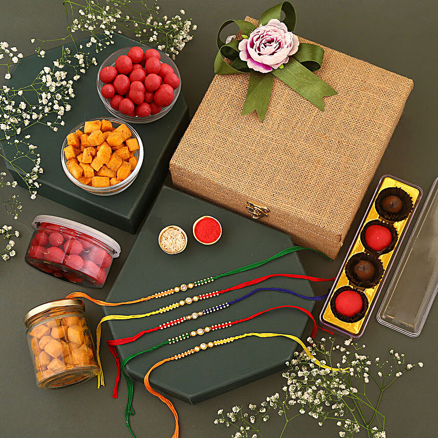 Sneh Meenakari Work Rakhi Set With Chocolates Dryfruits Box