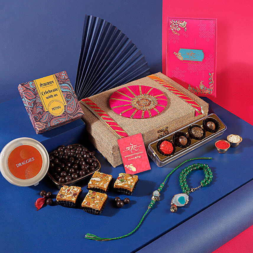Sneh Agate Stone Bhaiya Bhabhi Rakhi Set Sweet Delights Box:Raksha Bandhan Gift Hampers