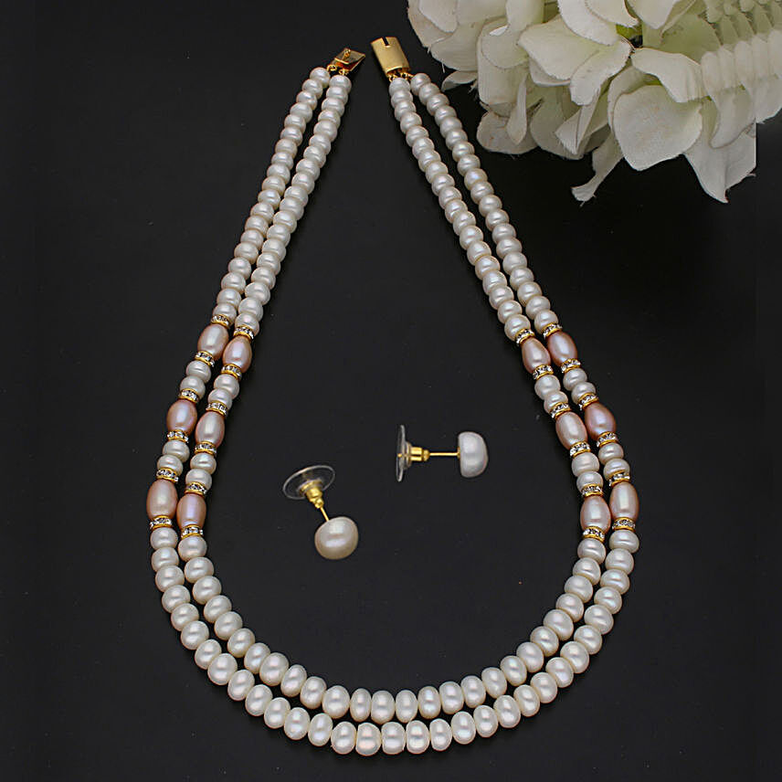 Beautiful 2 Line Oval Pearl Set:Gift Jagdamba Pearls Jewellery