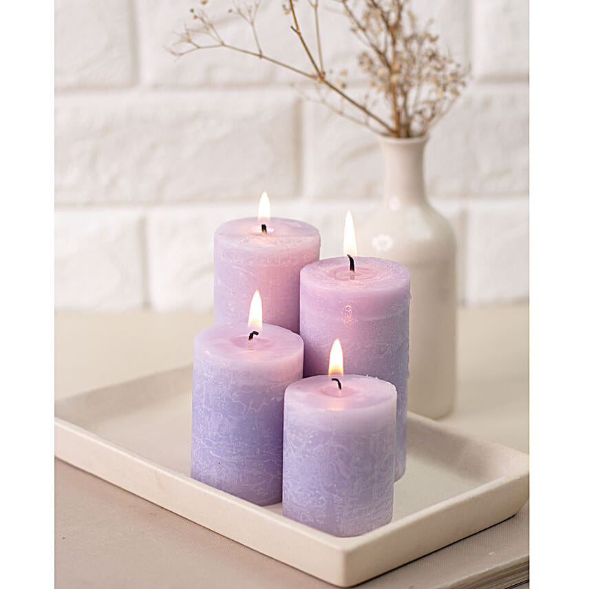 Set Of 4 Blue Pillar Candles- Sea Breeze