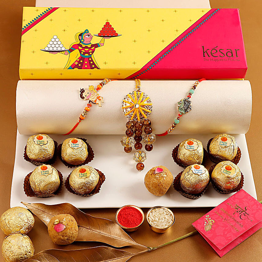 Sneh Exclusive Touch Family Rakhi Set and Sweets Box
