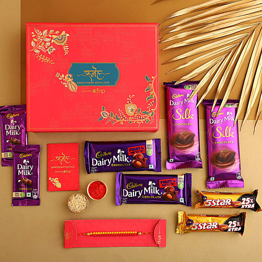 Sneh Beads Mauli Rakhi & Cadbury Chocolates Hamper