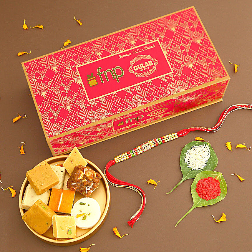 Sneh Kundan Meenakari Rakhi and Gulab Assorted Sweets