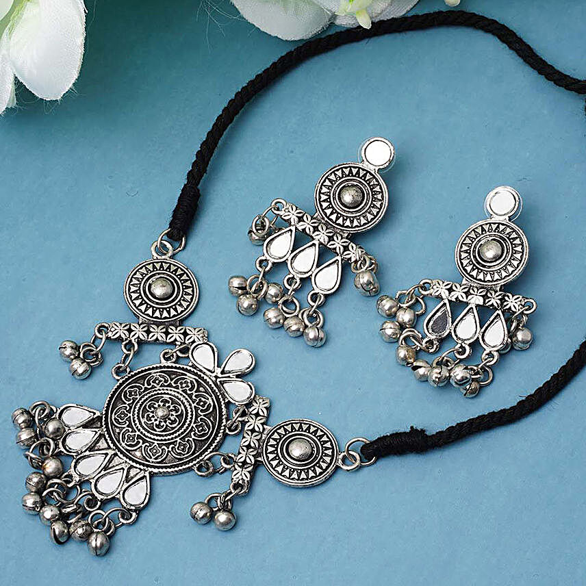 Ethnic Mirror Work Necklace Set:Send Jewellery Gifts