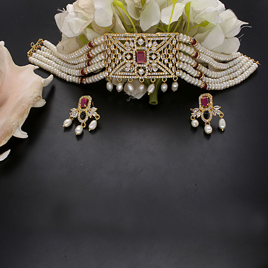 Sri Jagdamba Pearls Beautiful Choker Necklace Set