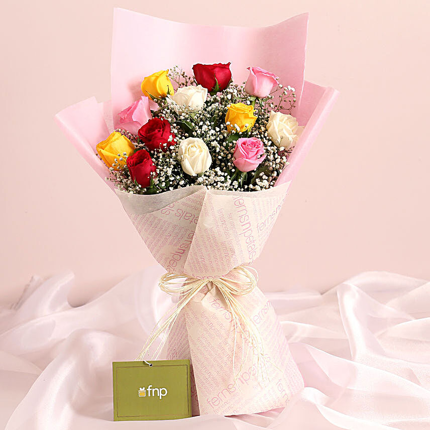 Blooms Of Happiness Roses Bouquet:Birthday Flowers Mumbai