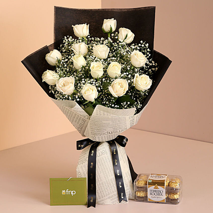 Bold Beautiful Roses Bouquet Ferrero Rocher Box:Flowers And Chocolate Delivery