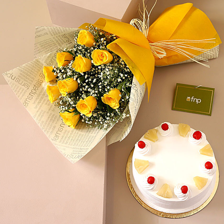 Brighten Up The Day Roses Bouquet Pineapple Cake