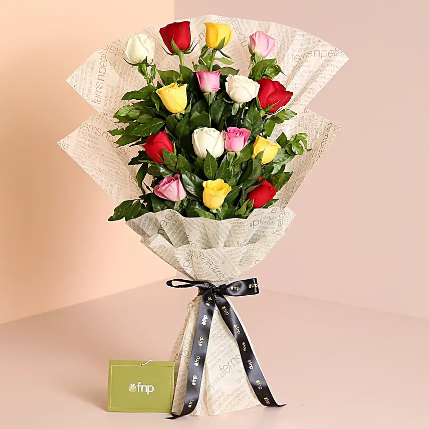 Colours Of Spring Roses Bouquet:Send Birthday Flowers for Her