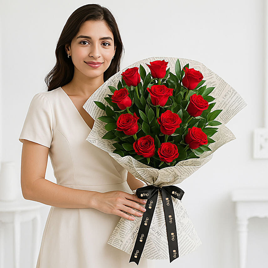 Buy/Send Elegant Vibe Red Roses Bouquet Online- FNP