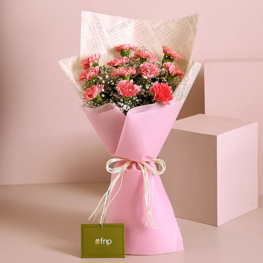 Heavenly Look Carnations Bouquet:Fresh Pink Flowers