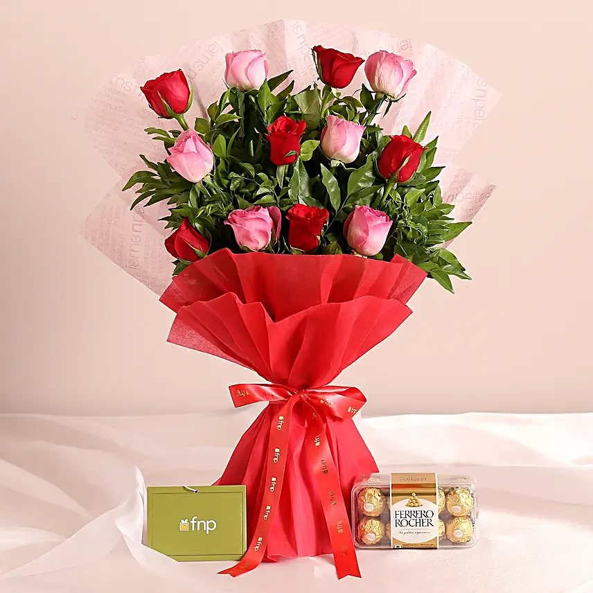 Joyful Times Roses Bouquet Ferrero Rocher Box