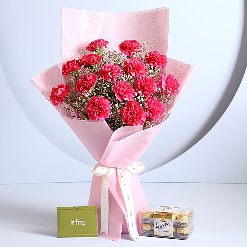 Make You Mine Carnations Bouquet Ferrero Rocher Box