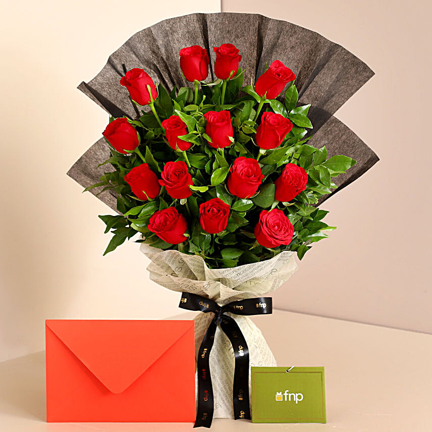 Touch Of Luxury Red Roses Bouquet Greeting Card:Flower Bouquet and Card Delivery