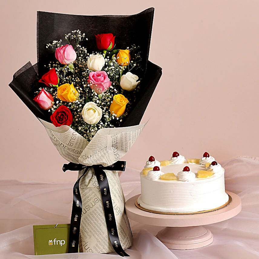 Young Love Colourful Bouquet Pineapple Cake:Marriage Anniversary Gifts