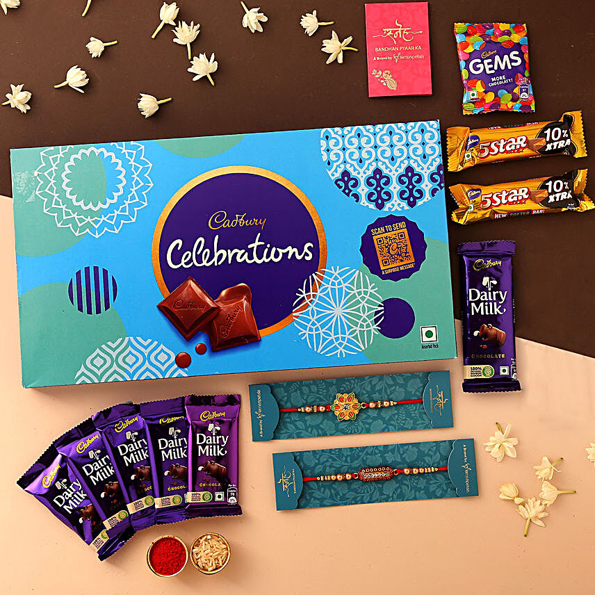 online Set of 2 Rakhis & Celebrations With Box:Rakhi With Cadbury Chocolates