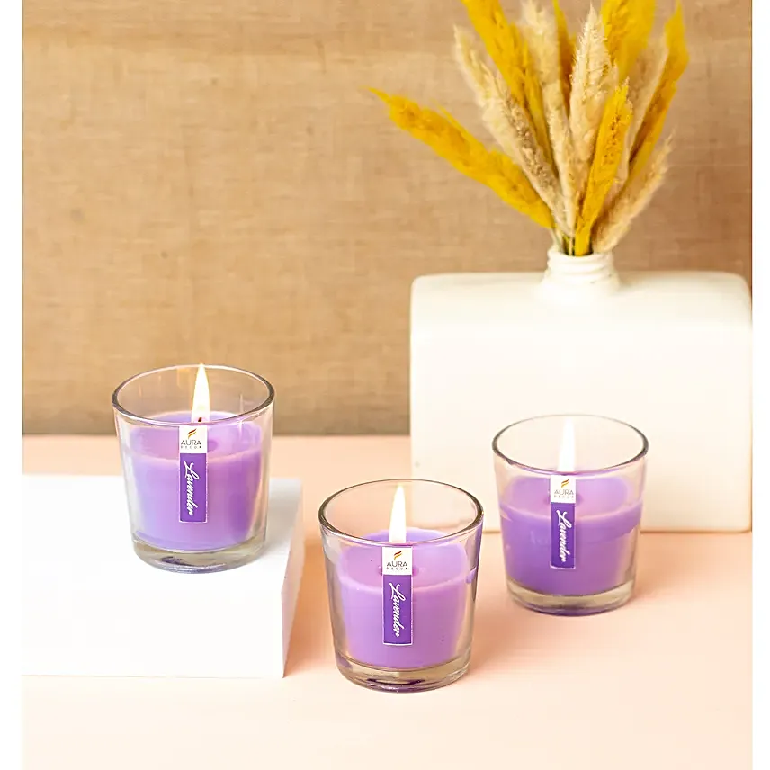 Set of 3 Fragrant Votive Glass Candles- Lavender