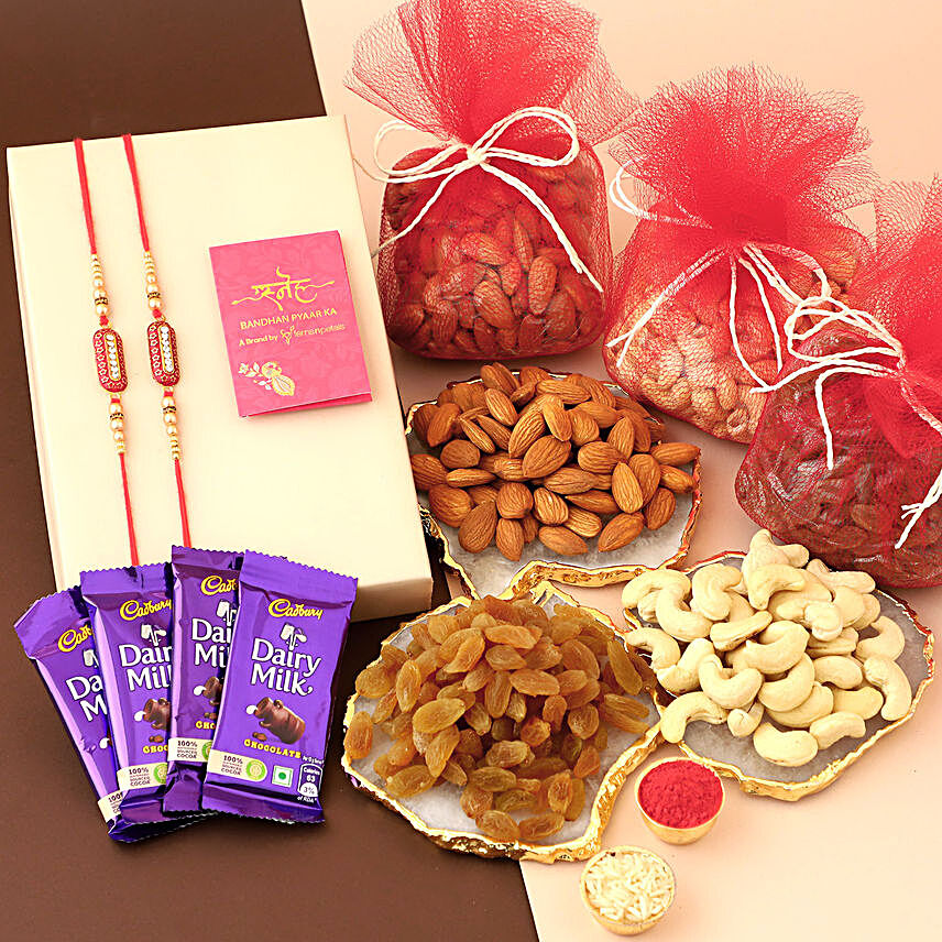 Buy Chocolates and Dry Fruits With Capsule Rakhi Set Online