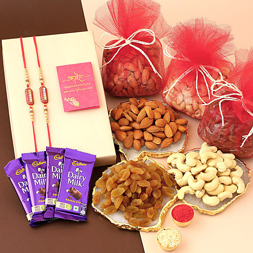 Chocolates & Dry Fruits With Capsule Rakhi Set