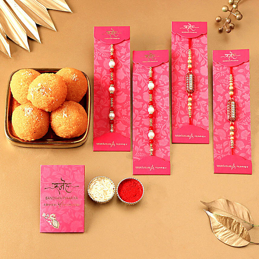 exclusive ethnic pearl rakhi set with sweet online