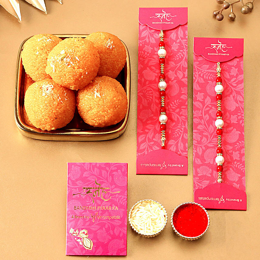 Pearl Rakhis & Motichoor Laddu Combo