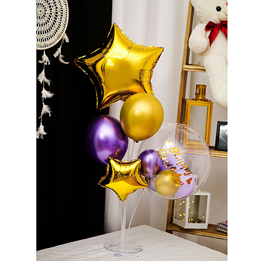 Golden Purple Balloon Personalised Bouquet
