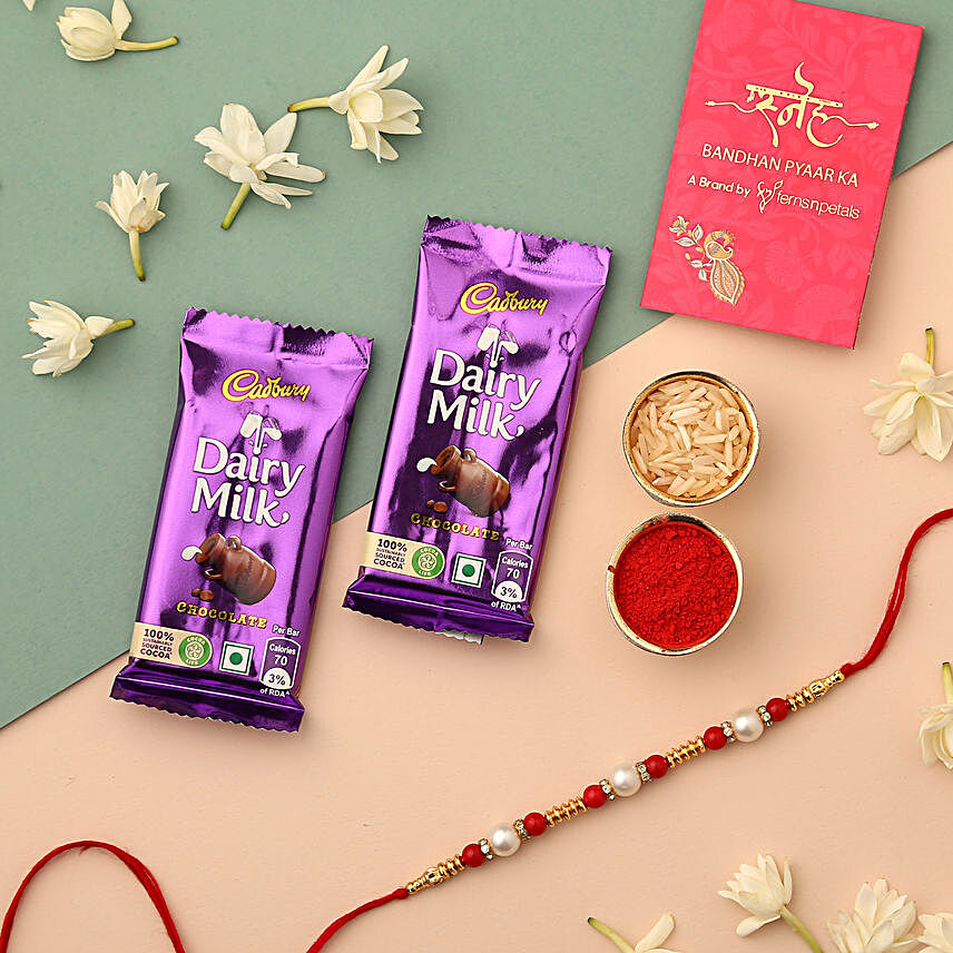 Pearl Rakhi & Chocolates- Hand Delivery:Raksha Bandhan Gifts for Brother