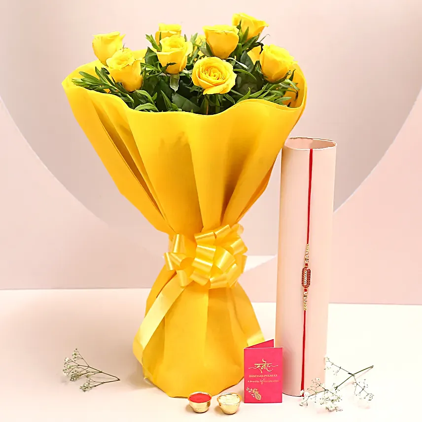 Online Bunch of Roses and Rakhi Combo
