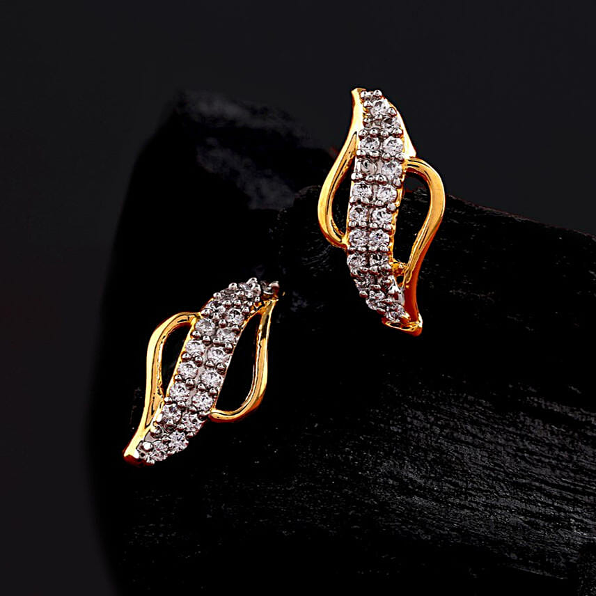 Estele Gold Plated CZ Leafy Stud Earrings