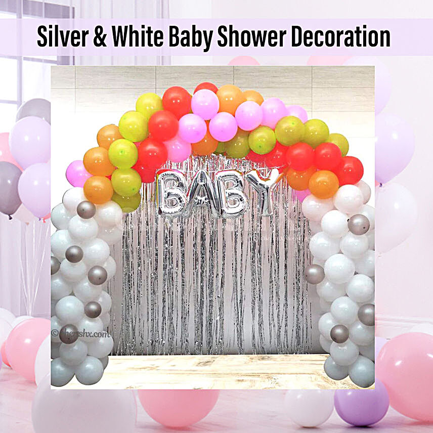 Silver White Baby Shower Balloons Diy Kit