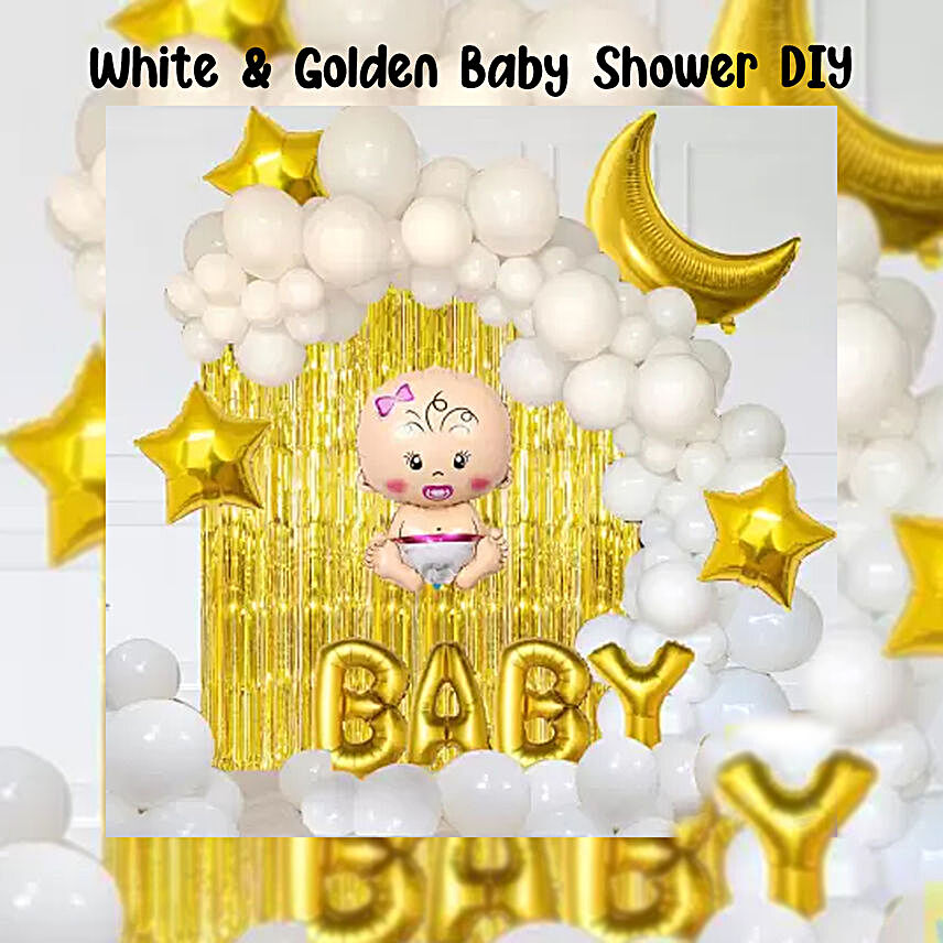 White Golden Baby Shower Balloon Diy Kit