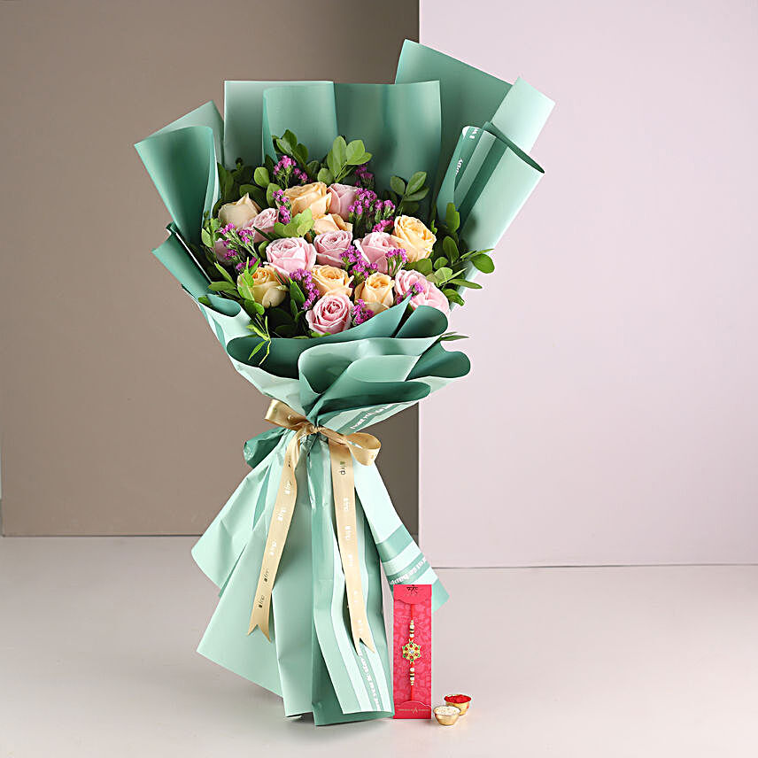 Sneh Meenakari Rakhi N Classy Roses Bouquet:Exclusive Rakhi Gifts