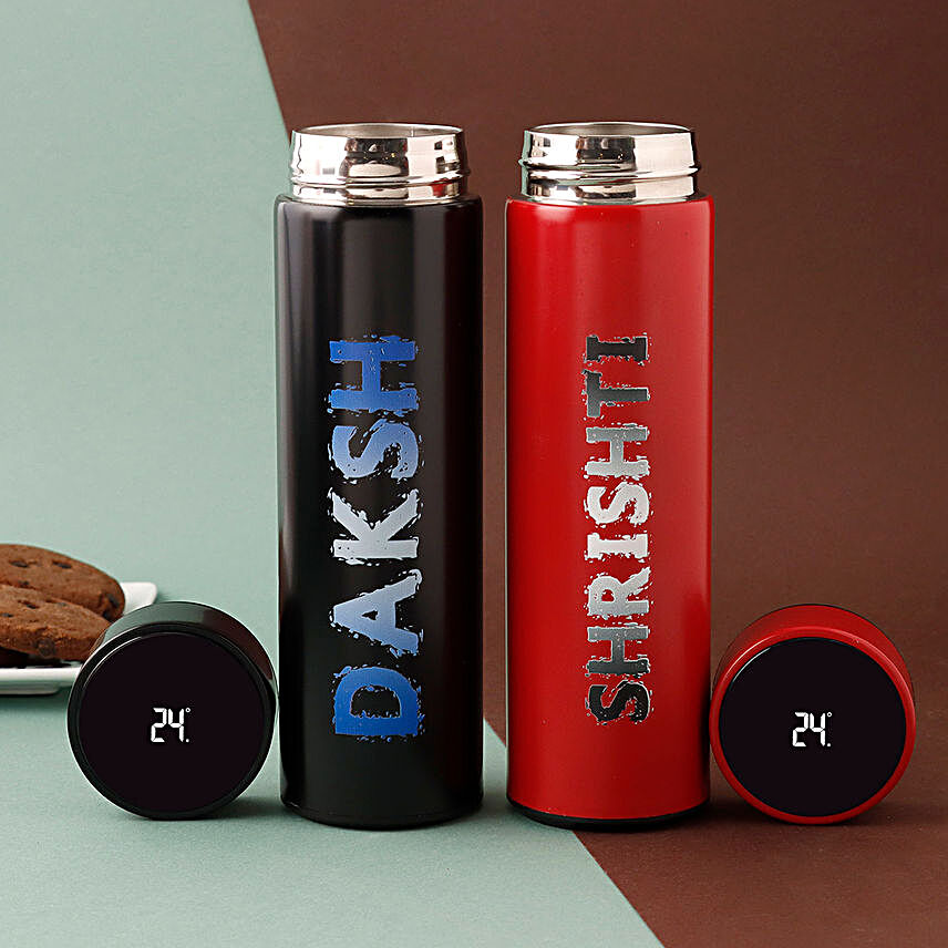 Personalised Black N Red LED Temperature Bottles:Designer Personalised Water Bottles
