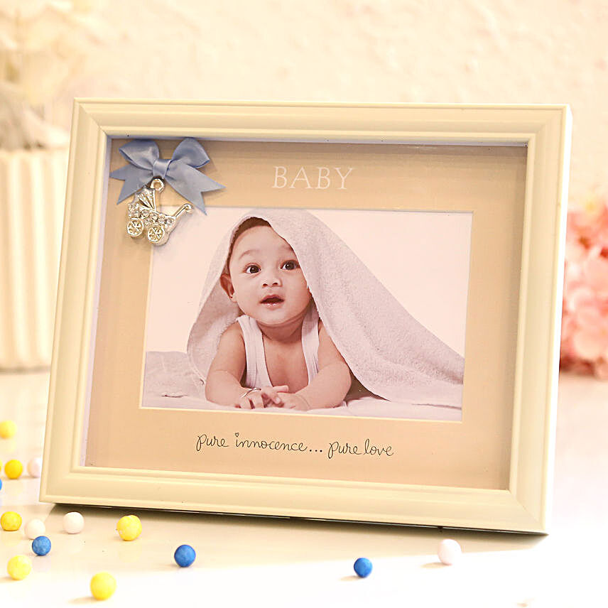 Personalised Off White & Blue Photo Frame