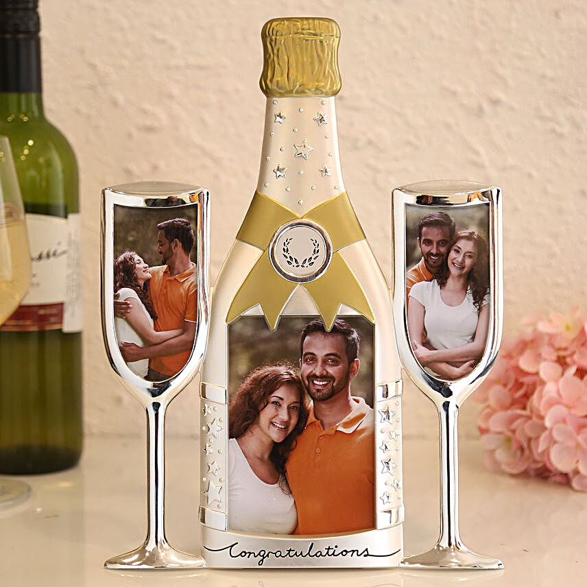 Personalised Wine Glass Bottle Photo Frame:Personalised Wedding Anniversary Gifts