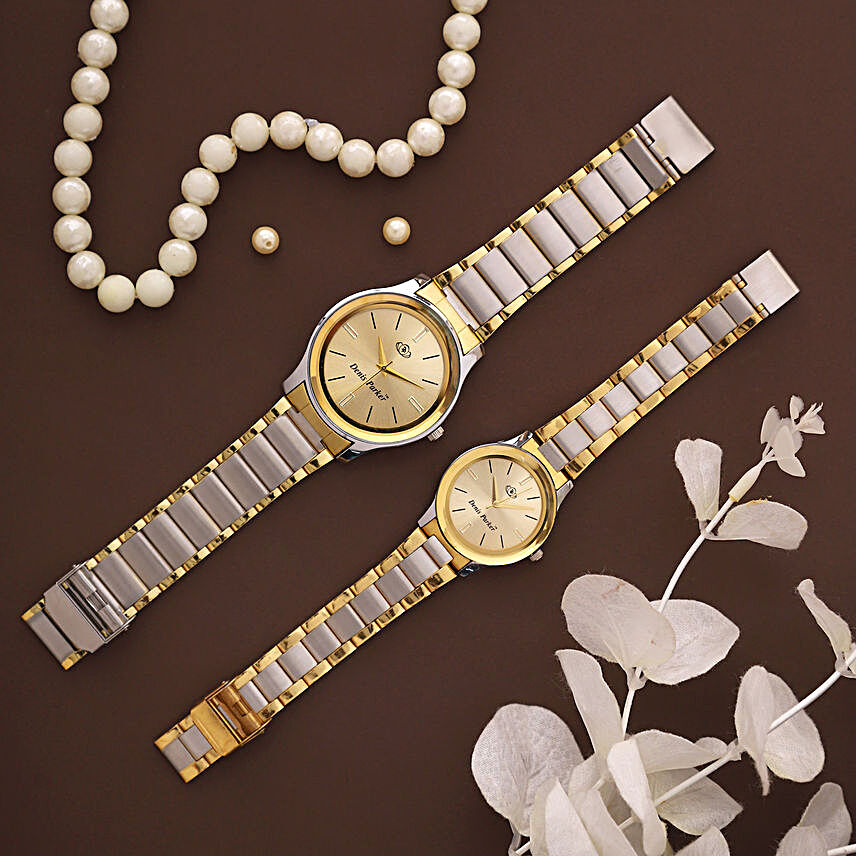 Denis Parker Chrome Plated Bandhan Couple Watch Set:Stylish Unisex Watches