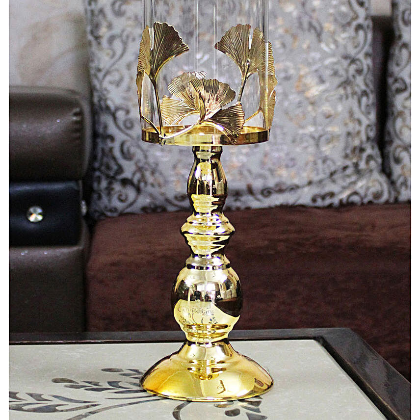 Leafy Golden Metal Candle Stand